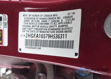 2009 Honda Civic Lx из США, поврежденный, VIN 2HGFA16579H536311